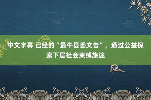 中文字幕 已经的“最牛县委文告”，通过公益探索下层社会束缚旅途