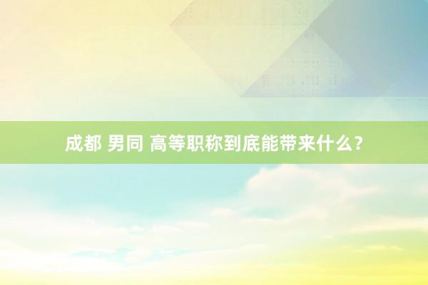 成都 男同 高等职称到底能带来什么？